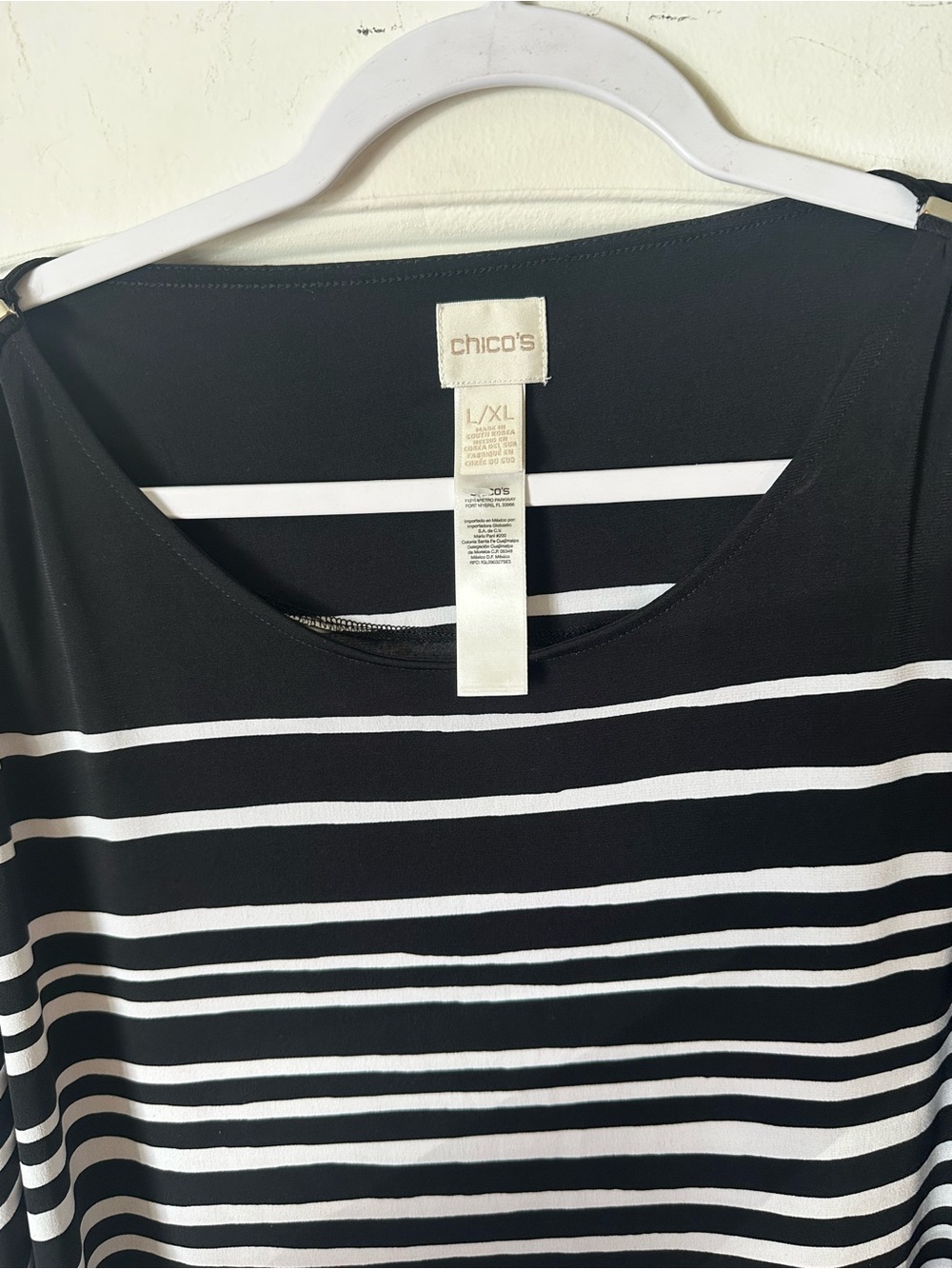 Chico's Black & White Striped Cold Shoulder Poncho Top - Picture 3 of 5